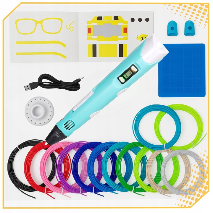 MINI DRUKARKA DŁUGOPIS 3D Dzieci 3 D PEN Magiczny + FILAMENT PLA 110 METRÓW Model Pisak 3D Kredka 3D Pisaki 3D Kredki 3D PEN 3D 100m